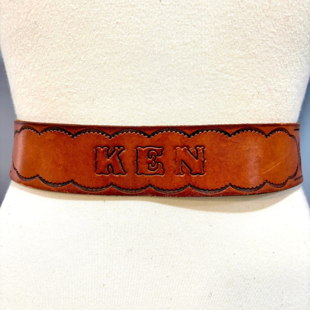 Vintage KEN Leather Tooled Belt Western Cowboy Core Boho Rustic 45" XL XXL